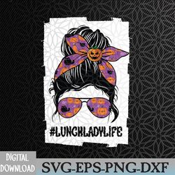 lunch lady messy bun spooky pumpkin orange halloween costume svg, eps, png, dxf, digital download