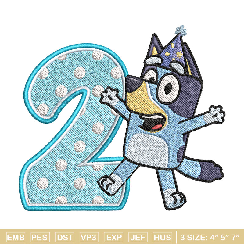 Bluey 2nd Birthday Embroidery design, Bluey Cartoon Embroidery, Disney Embroidery, Embroidery File, digital download.jpg