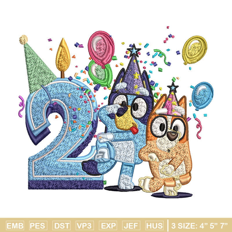 Bluey bingo 2nd birthday Embroidery, Bluey birthday Embroidery, Embroidery File, cartoon design, Digital download..jpg
