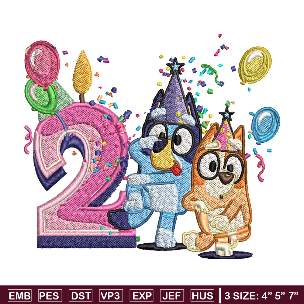 Bluey bingo 2nd birthday Embroidery, Bluey birthday Embroidery, Embroidery File, cartoon design, Instant download..jpg