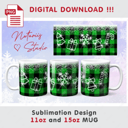 Christmas Buffalo Plaid and Ice Pattern - 11oz 15oz MUG - Sublimation Mug Wrap