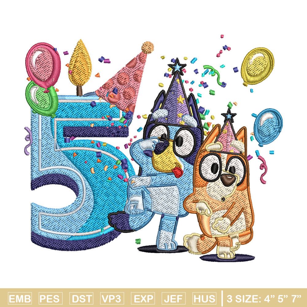 Bluey bingo 5th birthday Embroidery, Bluey birthday Embroidery, Embroidery File, cartoon design, Instant download..jpg