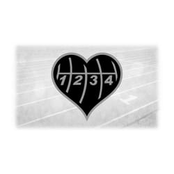 sports clipart: track & field black heart 4-lane track w/ lane numbers over gray heart - you change color - digital down