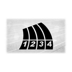 sports clipart: track and field black four-lane track with lane number labels - change color yourself - digital download