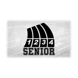sports clipart: black track and fieldfour-lane track w/ lane numbers and word 'senior' in bold style - digital download