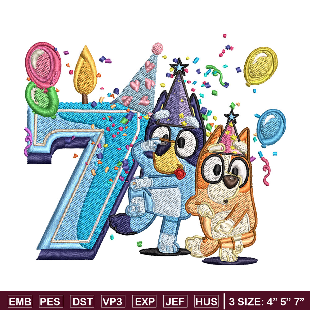 Bluey bingo 7th birthday Embroidery, Bluey birthday Embroidery, Embroidery File, cartoon design, Instant download..jpg