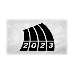 sports clipart: track and field black four-lane track with year 2023 lane numbers - change color yourself - digital down