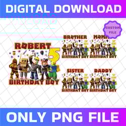 custom name age birthday girl/boy png, roblox kids birthday png, roblox family matching png, roblox digital file png