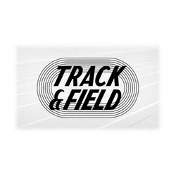 sports clipart: black running track to scale with simple lettering words 'track & field' layered on top  - digital downl