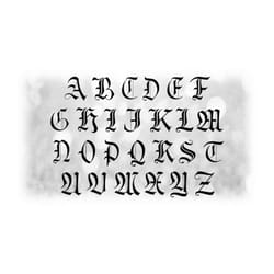 word clipart: black medieval style alphabet letter templates grouped on one single sheet - digital download svg - not in