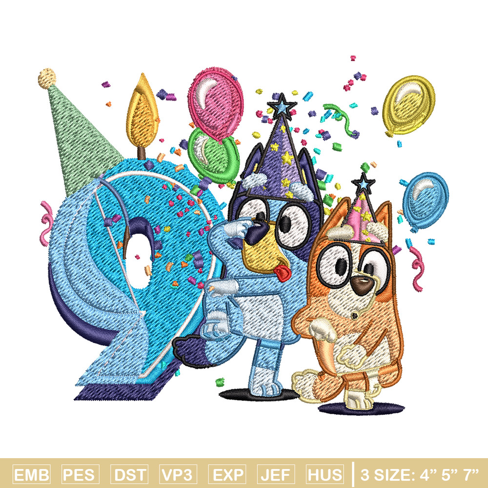 Bluey bingo 9th birthday Embroidery, Bluey birthday Embroidery, Embroidery File, cartoon design, Instant download..jpg