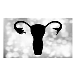 medical clipart: black silhouette of female uterus with one middle finger flipping off scotus - women's rights - digital