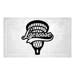 sports clipart: black lacrosse stick net with cutout of word and baseball swoosh underline - players/teams- digital down