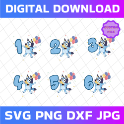 bluey birthday number svg - png, bluey layered svg, bluey birthday svg, bluey number birthday svg, digital download