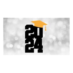educational clipart: black bold year '2024' varsity style with gold graduation cap - great as cake topper - digital down