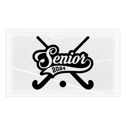 educational clipart: black field hockey sticks w/ cutout word 'senior' and date '2024' on baseball swoosh, digital downl