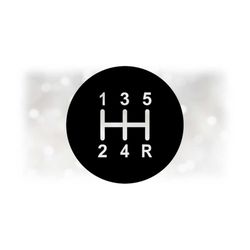 car / automotive clipart: black round circle 5-speed manual / stick gear shift or shifter label with 1, 2, 3, 4, 5, r -