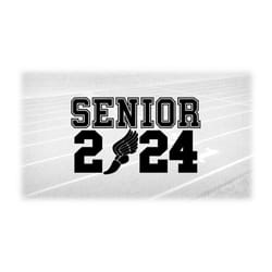 educational clipart: black words 'senior' and '2024' in bold varsity style witj track & field shoe as 'o' - digital down