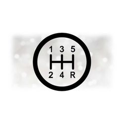 car / automotive clipart: black round circle 5-speed manual / stick gear shift or shifter label with 1, 2, 3, 4, 5, r -