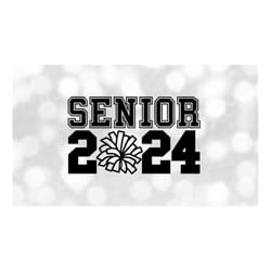 educational clipart: black words 'senior' and '2024' in & bold varsity style with cheerleader pom as '0' - digital downl