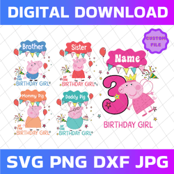 custom peppa pig birthday boy svg, birthday party svg, custom name and age birthday family matching svg  ,peppa pig fami