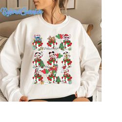 Santa Mickey and Friends Stitch Chip n Dale Snow Man Christmas Sweatshirt, Disney Mickey's Very Merry Xmas Tee, Disney V