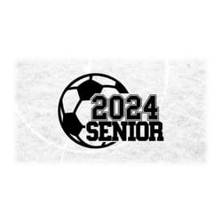 sports clipart: black soccer ball with words '2024 senior' in varsity style cutout, class of 2024 players - digital down