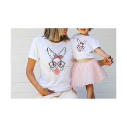 bubble gum bunny, easter shirt, bunny with glasses, ladies easter bunny, happy easter shirt