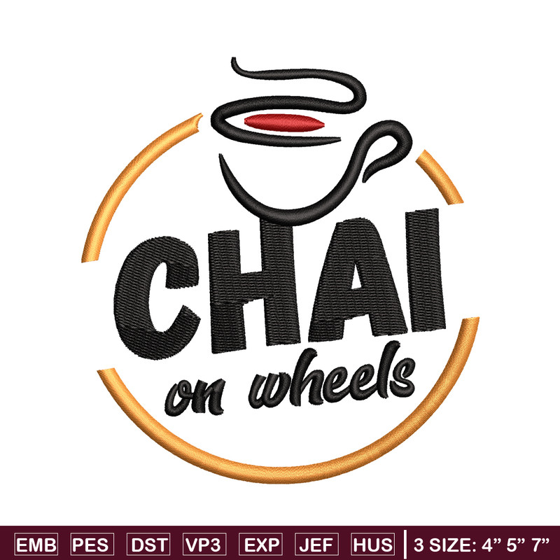 Chai On Wheels embroidery design, Chai On Wheels embroidery, logo design, embroidery file, logo shirt, Digital download..jpg