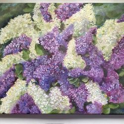 Lilac spring flowers modern art impasto painting original oil painting wall art painting 10 x 12 inch