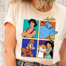 disney aladdin group shot box up tshirt, jasmine, aladdin, genie, abu shirt, disneyland family matching shirts, walt dis