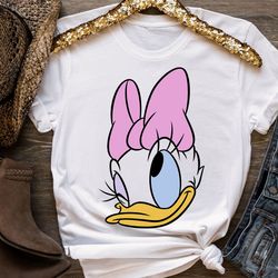 disney daisy duck big face winking bow tshirt shirt, disneyland family matching shirt, magic kingdom tee, wdw epcot them