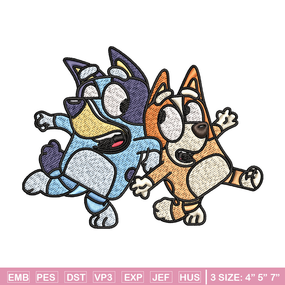 Bingo and Bluey Embroidery, Bluey Embroidery, Embroidery File, cartoon design, cartoon shirt, Digital download..jpg