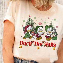 disney ducktales huey dewey and louie duck the halls christmas lights shirt, trio ducks ducktales xmas disney tee, disne