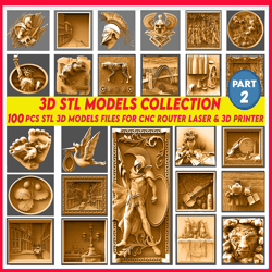 part 2,100 pcs 3d stl models collection,wall decor,stl file for cnc router engraver,carving machine,relief,artcam