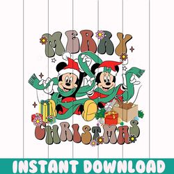 vintage floral mickey and minnie merry christmas svg file