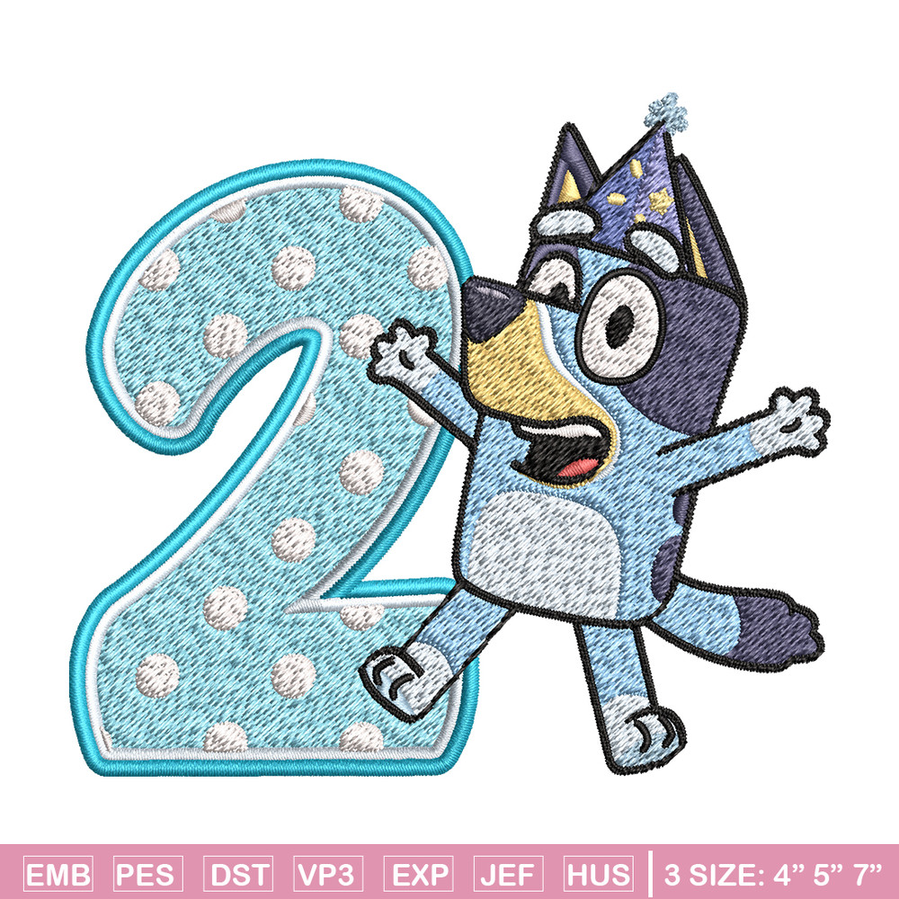 Bluey 2nd Birthday Embroidery design, Bluey Cartoon Embroidery, Disney Embroidery, Embroidery File, digital download.jpg
