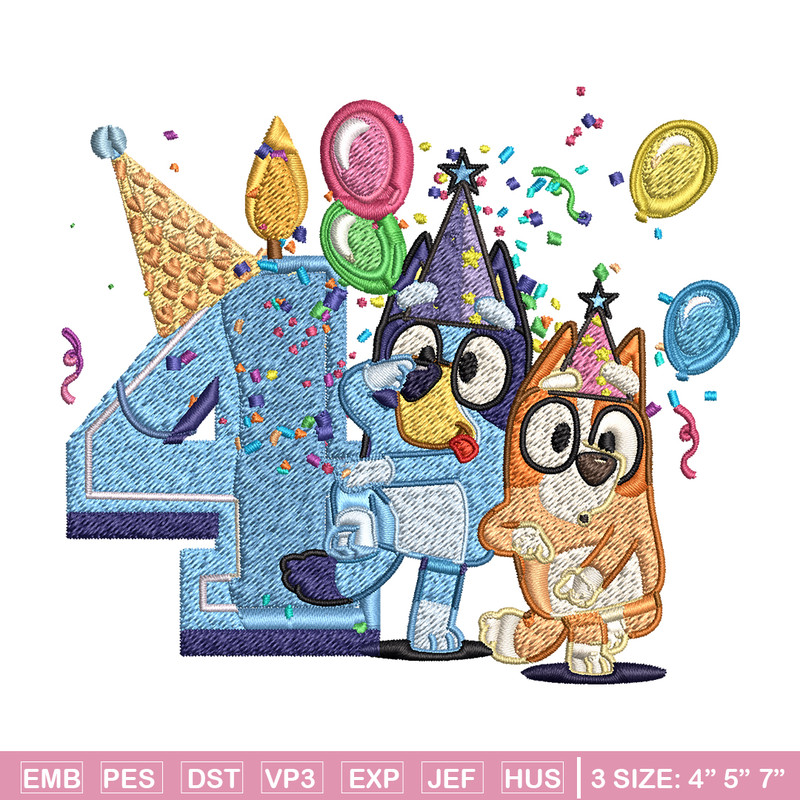Bluey bingo 4th birthday Embroidery, Bluey birthday Embroidery, Embroidery File, cartoon design, Digital download..jpg