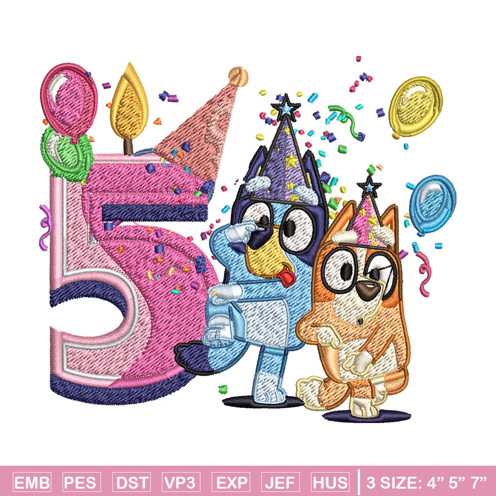 Bluey bingo 5th birthday Embroidery, Bluey birthday Embroidery, Embroidery File, cartoon design, Digital download..jpg