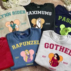 disney tangled characters group est 2010 custom retro shirt, rapunzel, flynn rider, gothel, pascal, maximums, disneyland