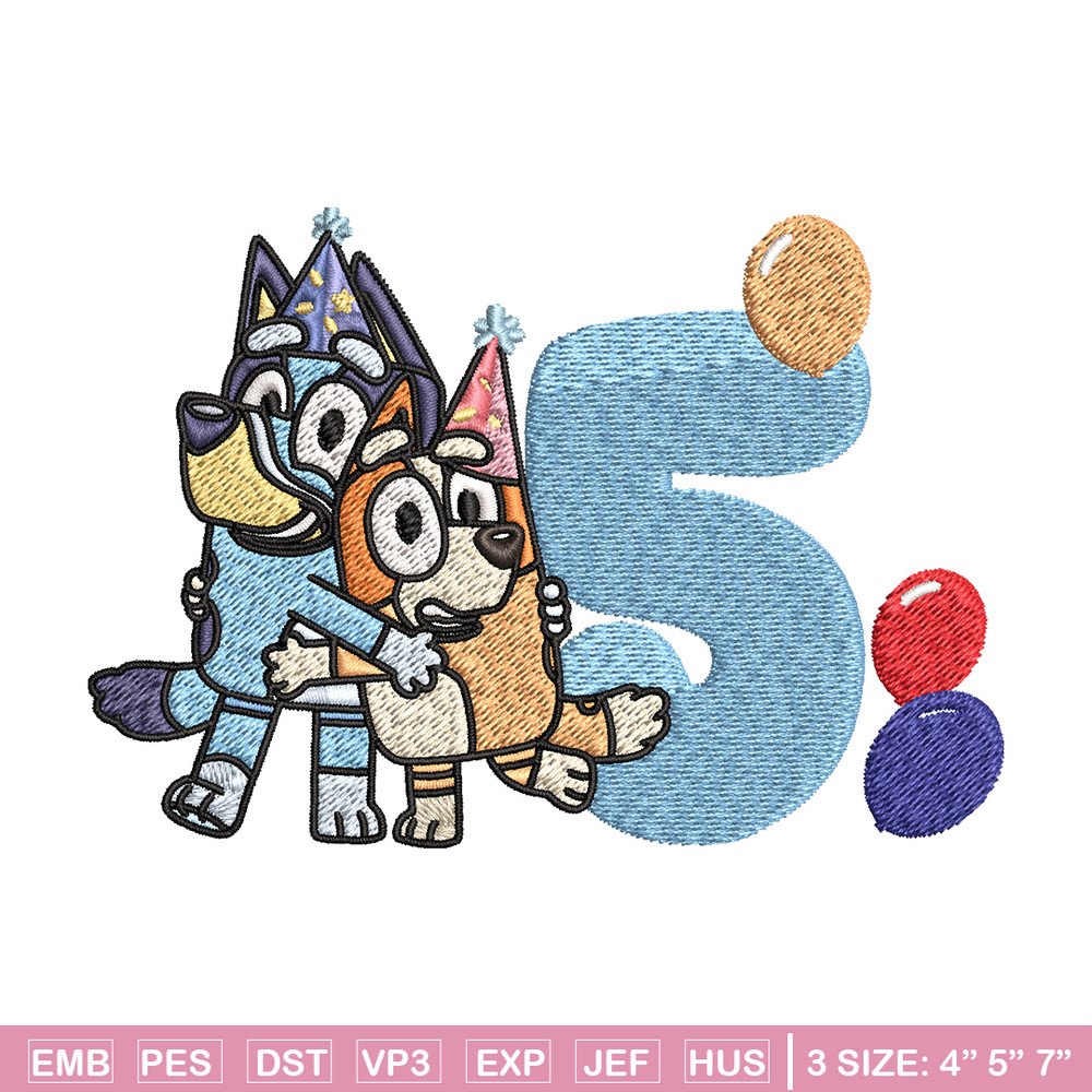 Bluey Bingo 5th Birthday Embroidery, Bluey Cartoon Embroidery, Disney Embroidery, Embroidery File, digital download..jpg