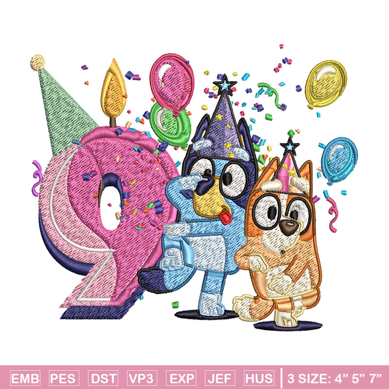 Bluey bingo 9th birthday Embroidery, Bluey birthday Embroidery, Embroidery File, cartoon design, Digital download..jpg
