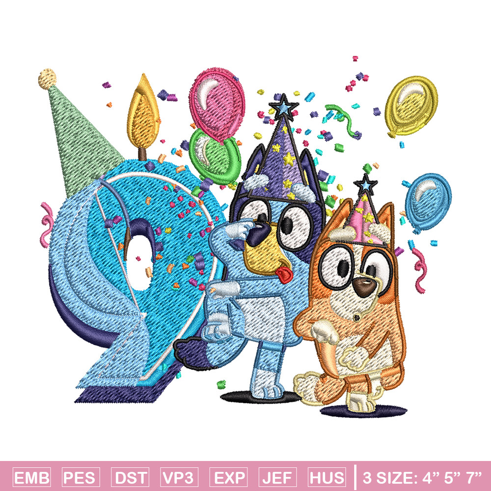 Bluey bingo 9th birthday Embroidery, Bluey birthday Embroidery, Embroidery File, cartoon design, Instant download..jpg