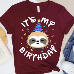 its my birthday sloth portrait tshirt, sloth tshirt, birthday boy girl tee shirts, sloth birthday party gifts, cute slot