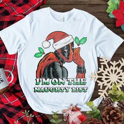 marvel deadpool santa secret naughty list christmas tshirt, marvel xmas tee, disneyland christmas matching family shirts