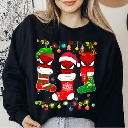 marvel spiderman on socks christmas lights gift funny xmas holiday shirt, disneyland matching christmas group shirts, xm