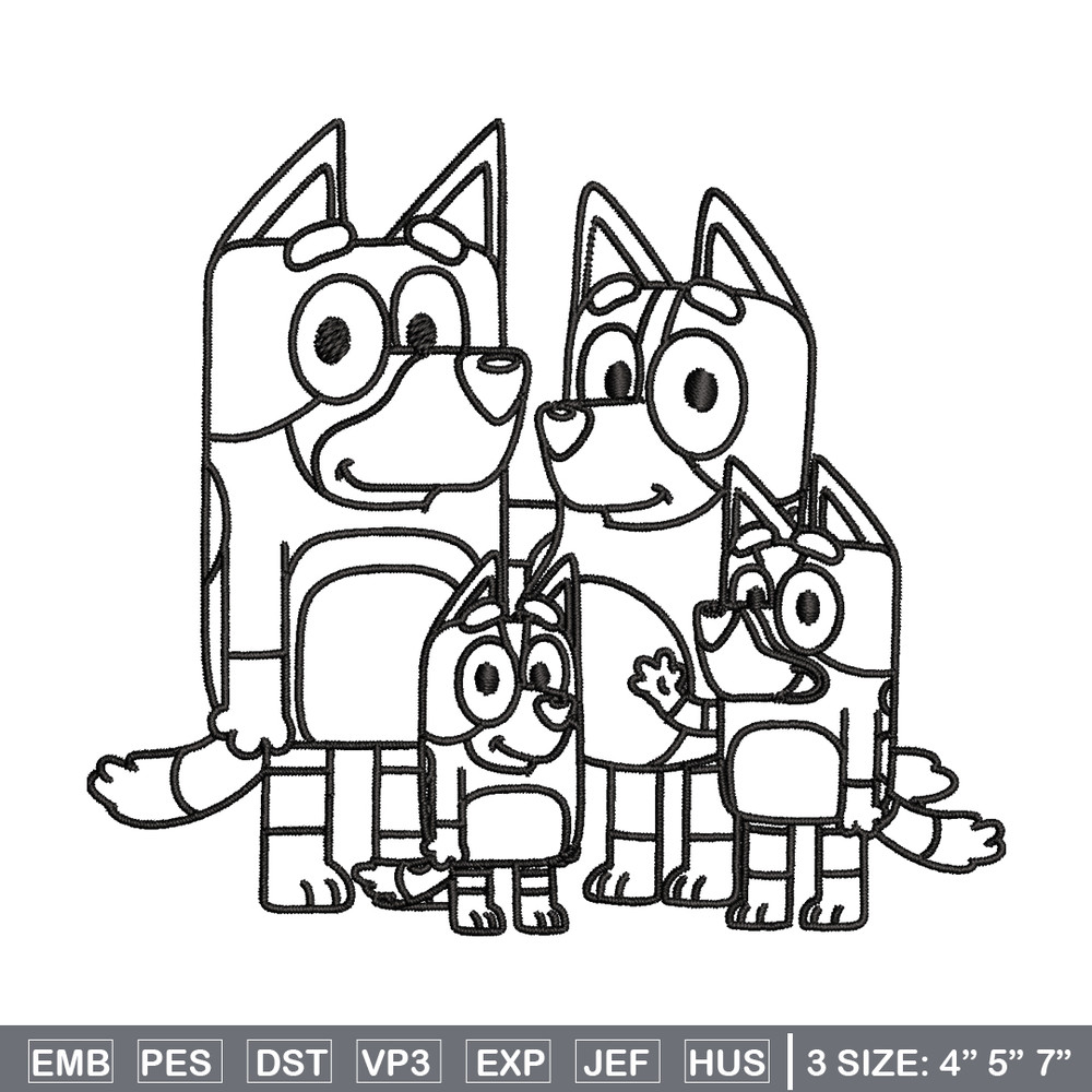 Bluey family Coloring Pages Embroidery, Bluey cartoon Embroidery, Embroidery File, cartoon design, Digital download..jpg