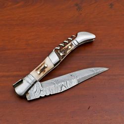 hand made damascus folding pocket knife