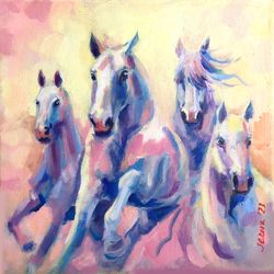 Horse Original Oil Painting Artwork Horses Landscape Square