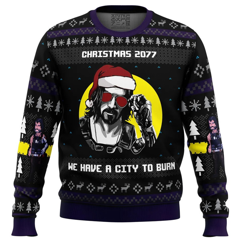 Christmas Cyberpunk 2077 All Over Print Hoodie 3D Zip Hoodie 3D Ugly Christmas Sweater 3D Fleece Hoodie